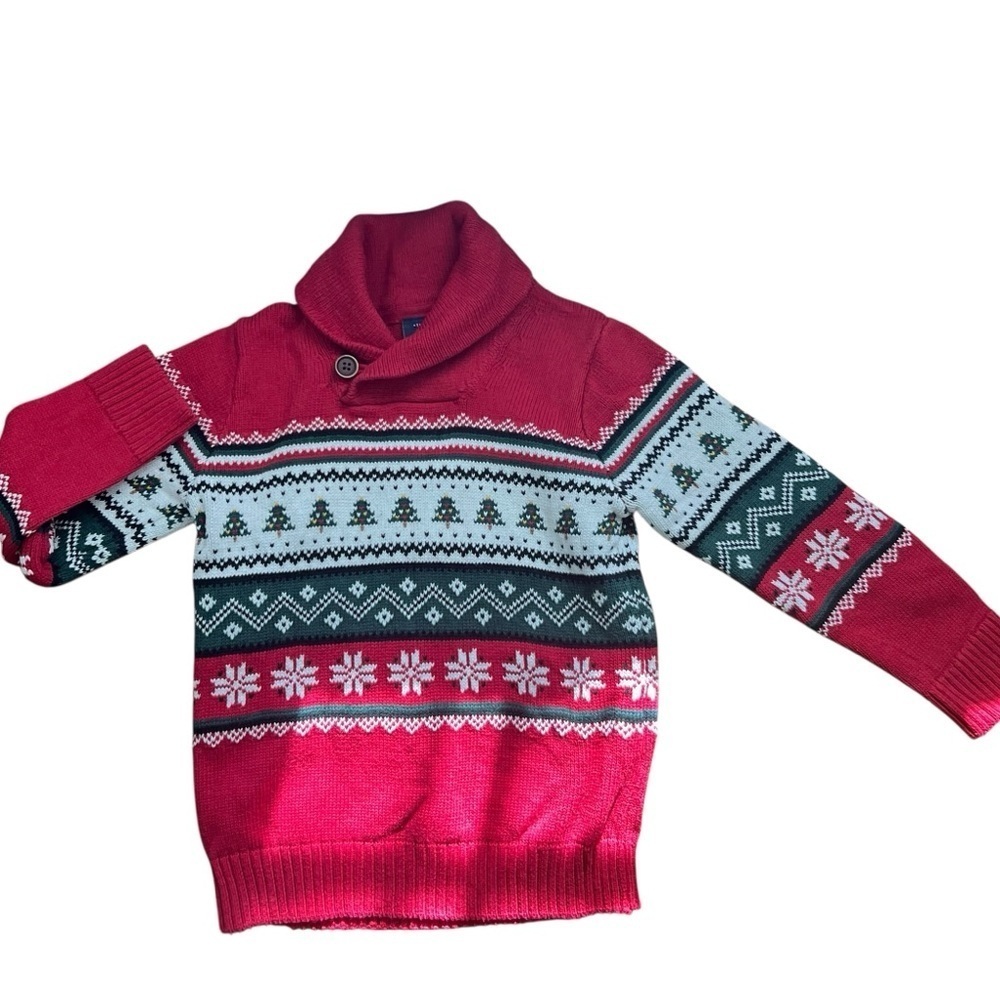 The Children's Place Boys Toodler Sz 2T Christmas Fairisle Shawl Sweater cotton.